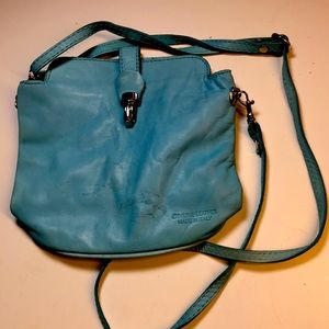 Small Italian Leather bag teal color